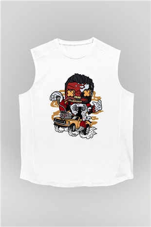 Red Hulk Anti Venom Car Race Baskılı Beyaz Unisex Kolsuz Tişört