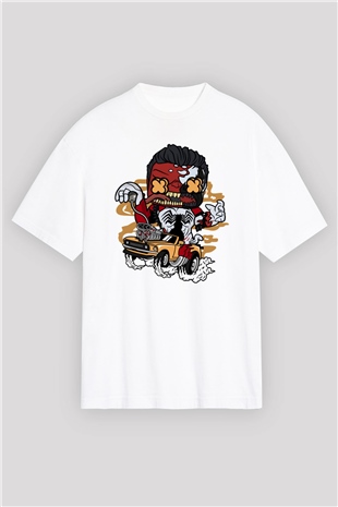 Red Hulk Anti Venom Car Race Baskılı Beyaz Unisex Oversize Tişört