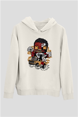 Red Hulk Anti Venom Car Race Baskılı Beyaz Unisex Hoodie