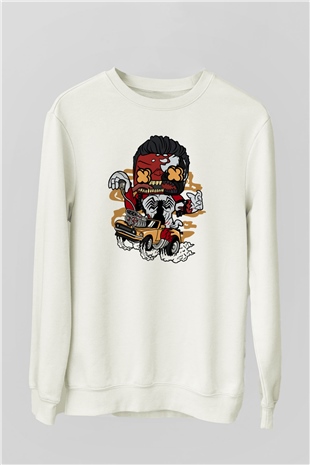 Red Hulk Anti Venom Car Race Baskılı Beyaz Unisex Sweatshirt