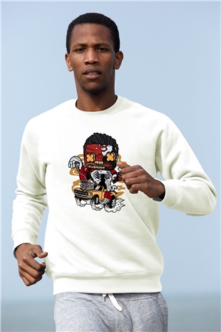Red Hulk Anti Venom Car Race Baskılı Beyaz Unisex Sweatshirt