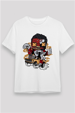 Red Hulk Anti Venom Car Race Baskılı Beyaz Unisex Tişört
