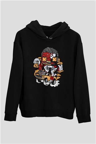 Red Hulk Anti Venom Car Race Baskılı Siyah Unisex Hoodie