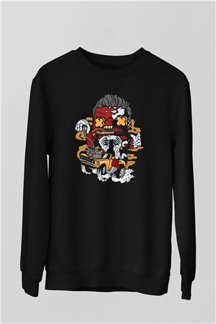 Red Hulk Anti Venom Car Race Baskılı Siyah Unisex Sweatshirt
