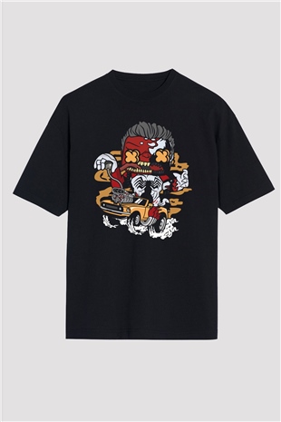 Red Hulk Anti Venom Car Race Baskılı Siyah Unisex Oversize Tişört