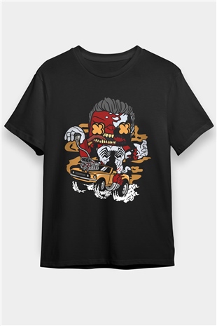 Red Hulk Anti Venom Car Race Baskılı Siyah Unisex Tişört