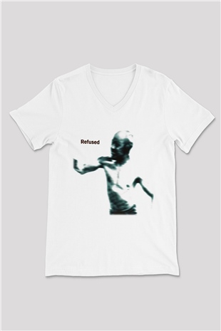 Refused Beyaz Unisex V Yaka Tişört T-Shirt