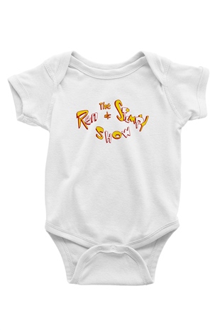 Ren and Stimpy Show Baskılı Beyaz Unisex Bebek Body - Zıbın