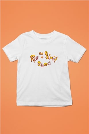 Ren and Stimpy Show Baskılı Beyaz Unisex Çocuk Tişört