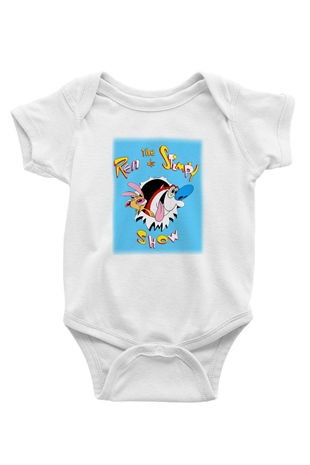 Ren and Stimpy Show Baskılı Beyaz Unisex Bebek Body - Zıbın