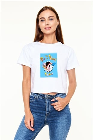 Ren and Stimpy Show Beyaz Croptop Tişört