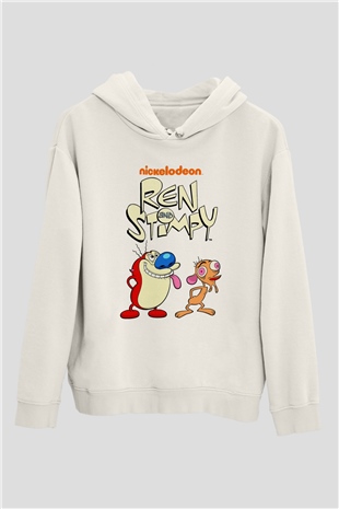 Ren and Stimpy Show Beyaz Unisex Hoodie
