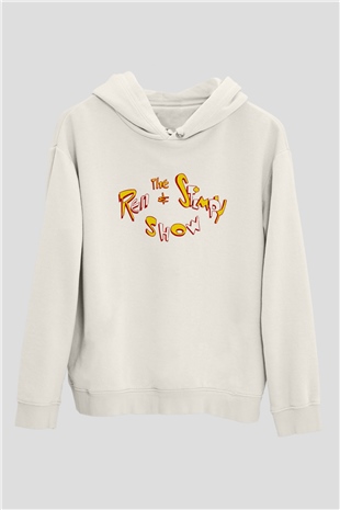 Ren and Stimpy Show Beyaz Unisex Kapşonlu Sweatshirt