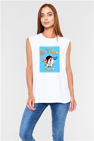 Ren and Stimpy Show Beyaz Unisex Kolsuz Tişört