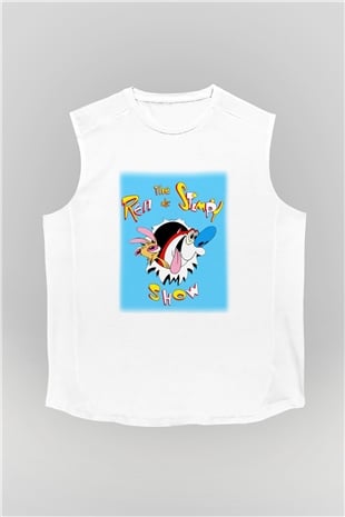 Ren and Stimpy Show Beyaz Unisex Kolsuz Tişört