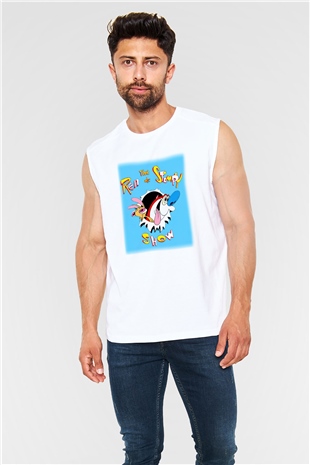 Ren and Stimpy Show Beyaz Unisex Kolsuz Tişört