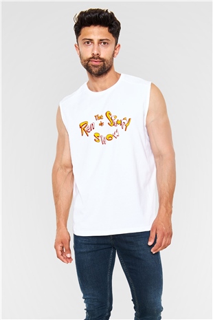 Ren and Stimpy Show Beyaz Unisex Kolsuz Tişört