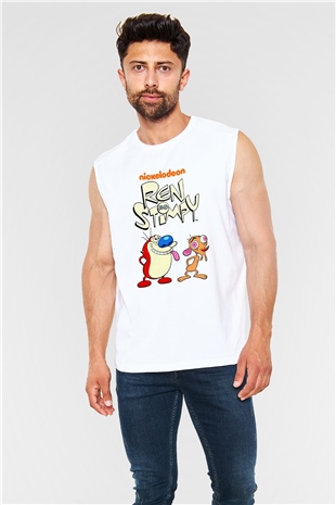 Ren and Stimpy Show Beyaz Unisex Kolsuz Tişört