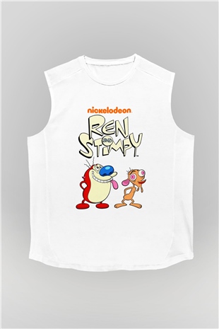 Ren and Stimpy Show Beyaz Unisex Kolsuz Tişört