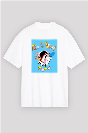 Ren and Stimpy Show Beyaz Unisex Oversize Tişört T-Shirt
