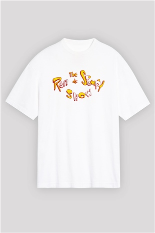 Ren and Stimpy Show Beyaz Unisex Oversize Tişört T-Shirt