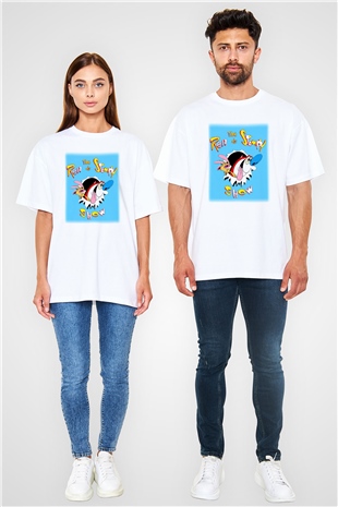 Ren and Stimpy Show Beyaz Unisex Oversize Tişört T-Shirt