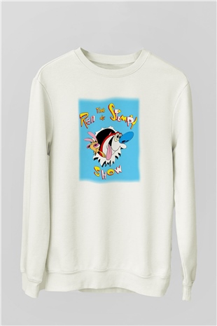 Ren and Stimpy Show Beyaz Unisex Sweatshirt