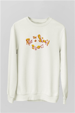 Ren and Stimpy Show Beyaz Unisex Sweatshirt