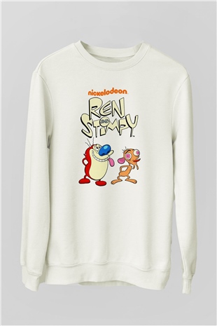 Ren and Stimpy Show Beyaz Unisex Sweatshirt
