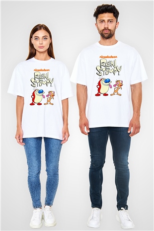 Ren and Stimpy Show Beyaz Oversize Tişört Oversize T-shirt