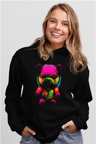 Renkli AyıcıkSiyah  Unisex Hoodie