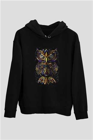 Renkli BaykuşSiyah  Unisex Hoodie