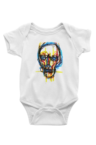 Renkli Kurukafa Baskılı Beyaz  Bebek Body - Zıbın