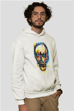 Renkli Kurukafa Beyaz  Unisex Hoodie