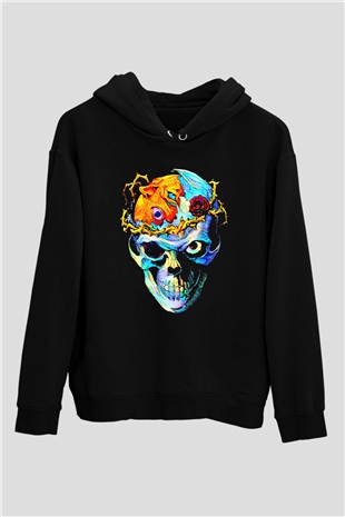Renkli KurukafaSiyah  Unisex Hoodie