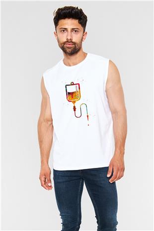 Renkli Serum Baskılı Unisex Kolsuz Beyaz Tişört - Tshirt