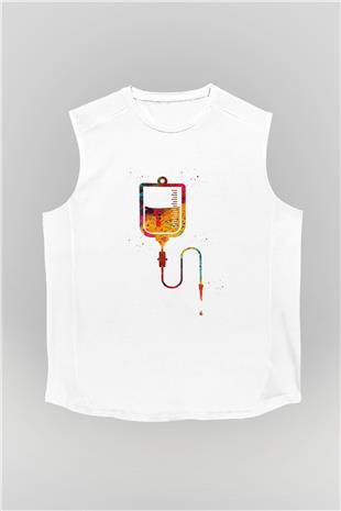 Renkli Serum Baskılı Unisex Kolsuz Beyaz Tişört - Tshirt