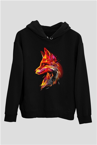 Renkli TilkiSiyah  Unisex Hoodie