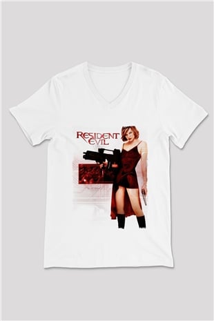 Resident Evil Beyaz Unisex V Yaka Tişört