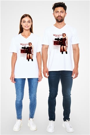 Resident Evil Beyaz Unisex V Yaka Tişört