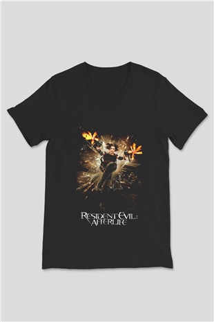 Resident Evil Siyah Unisex V Yaka Tişört