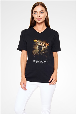 Resident Evil Siyah Unisex V Yaka Tişört