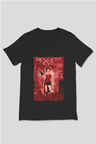 Resident Evil Siyah Unisex V Yaka Tişört