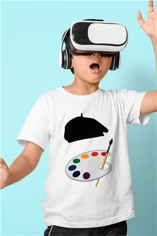 Ressam Baskılı Beyaz Unisex Çocuk Tişört