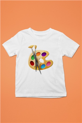 Ressam Baskılı Beyaz Unisex Çocuk Tişört
