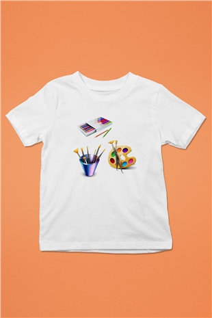 Ressam Baskılı Beyaz Unisex Çocuk Tişört