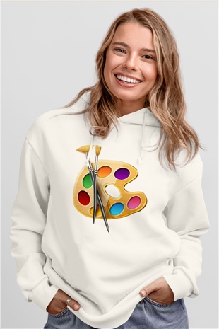 Ressam Beyaz Unisex Hoodie
