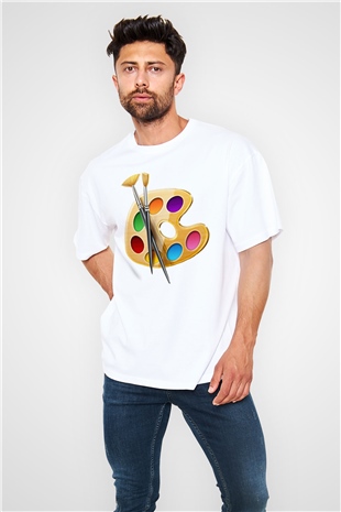 Ressam Beyaz Unisex Oversize Tişört T-Shirt