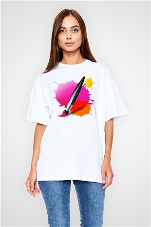 Ressam Beyaz Unisex Oversize Tişört T-Shirt