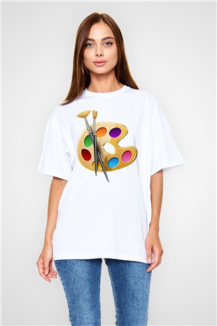 Ressam Beyaz Unisex Oversize Tişört T-Shirt